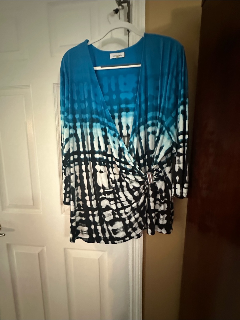 Calvin Klein Blue, Black and White Tie-Dye Wrap Tunic